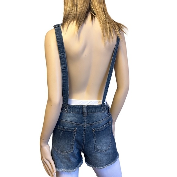 Wallflower Overall Shorts Factory Destroyed Distressed Dungaree Denim Romper - Picture 8 of 13